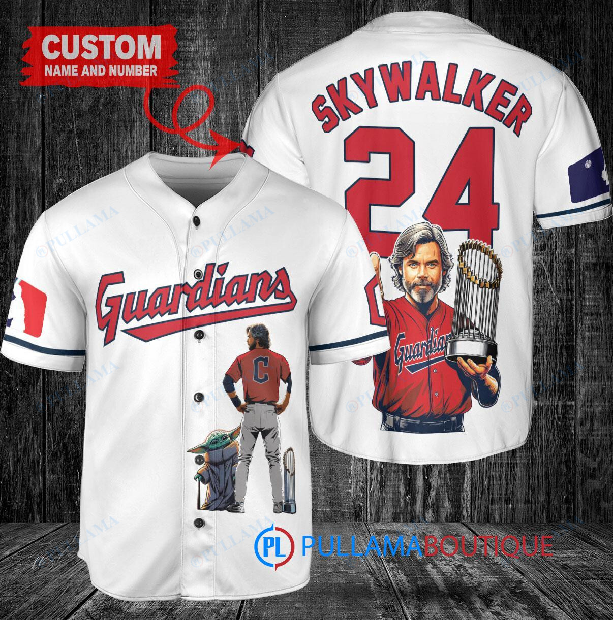 Cleveland Guardians x Luke Skywalker Star Wars with Trophy Custom Baseball Jersey White