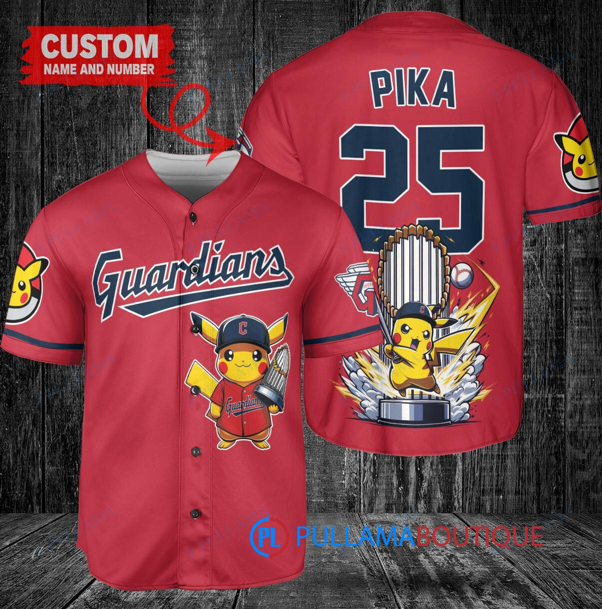 Cleveland Guardians x Pikachu Pokemon with Trophy Custom Baseball Jersey Red