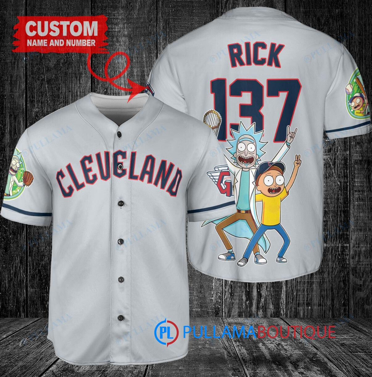 Cleveland Guardians x Rick and Morty with Trophy Custom Baseball Jersey Gray