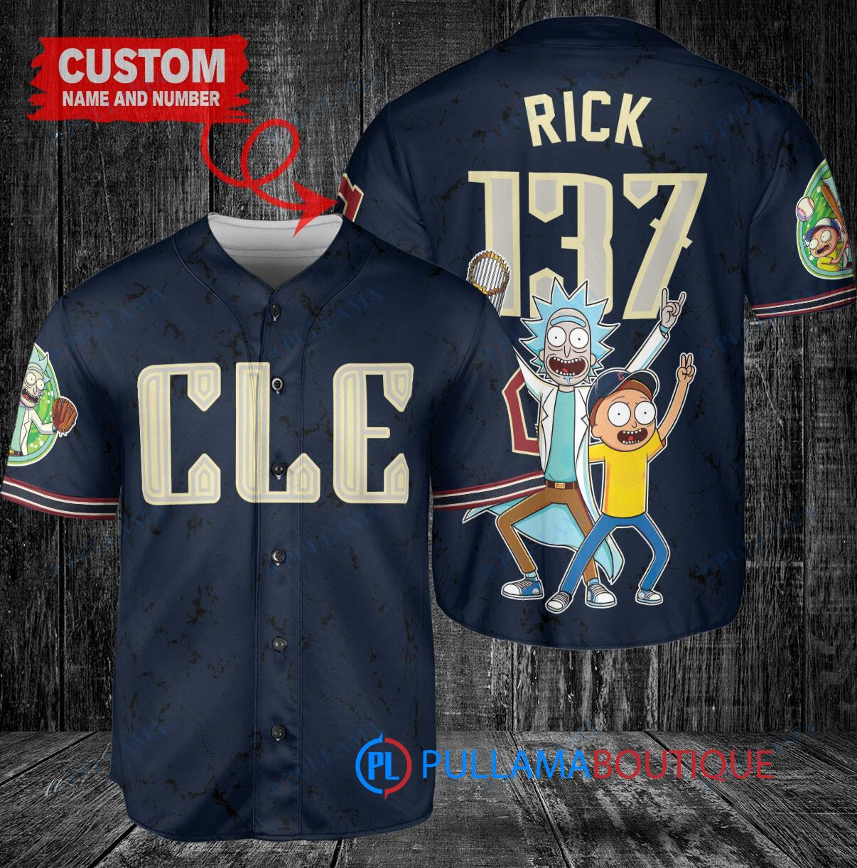 Cleveland Guardians x Rick and Morty with Trophy Custom Baseball Jersey Navy City Connect