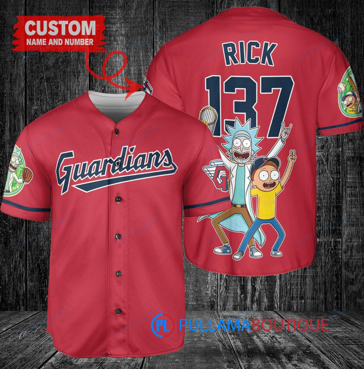 Cleveland Guardians x Rick and Morty with Trophy Custom Baseball Jersey Red