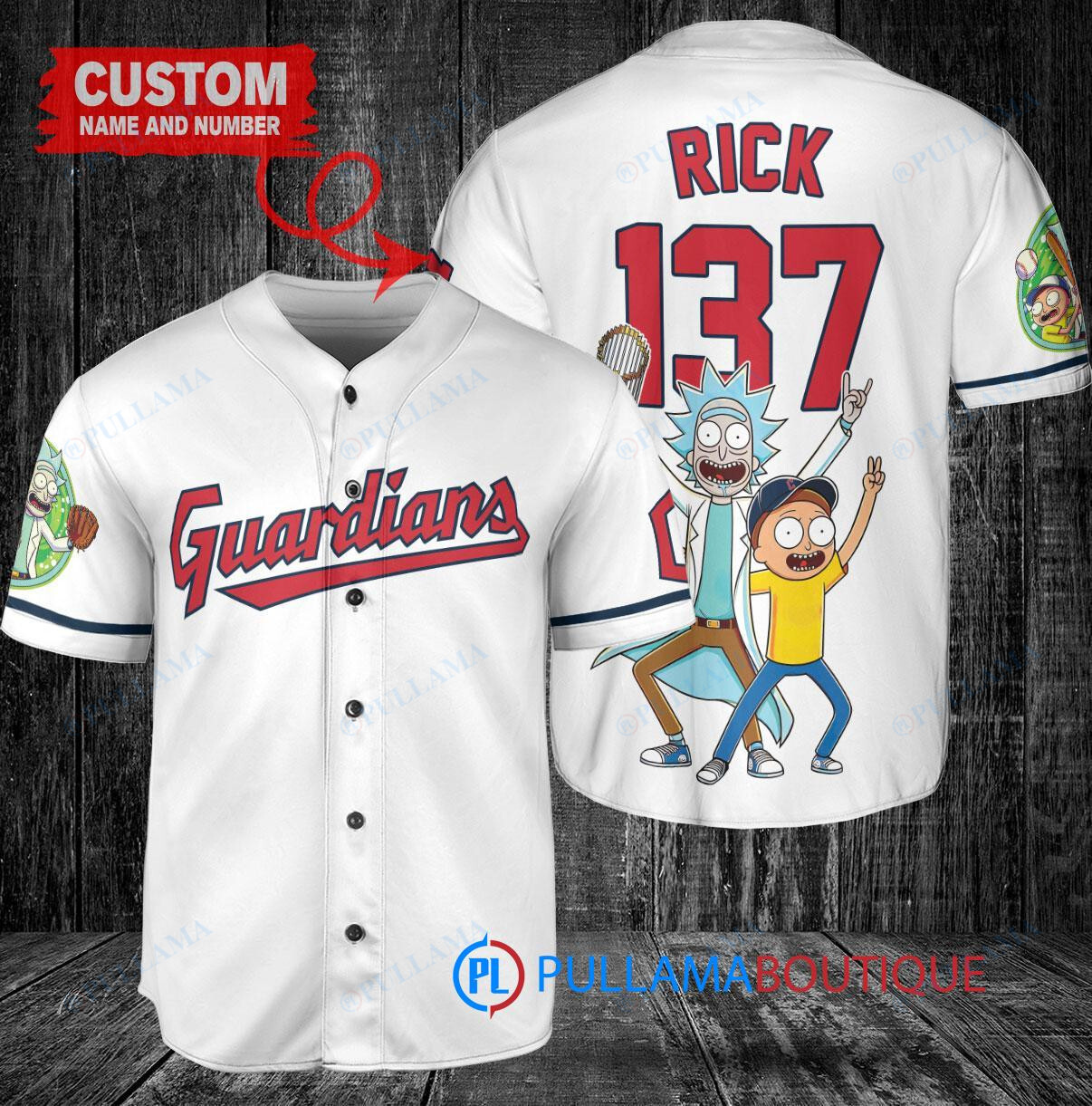 Cleveland Guardians x Rick and Morty with Trophy Custom Baseball Jersey White
