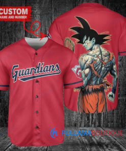 Cleveland Guardians x Son Goku Kakarot Super Saiyan Dragon Ball Z with Trophy Baseball Jersey Red