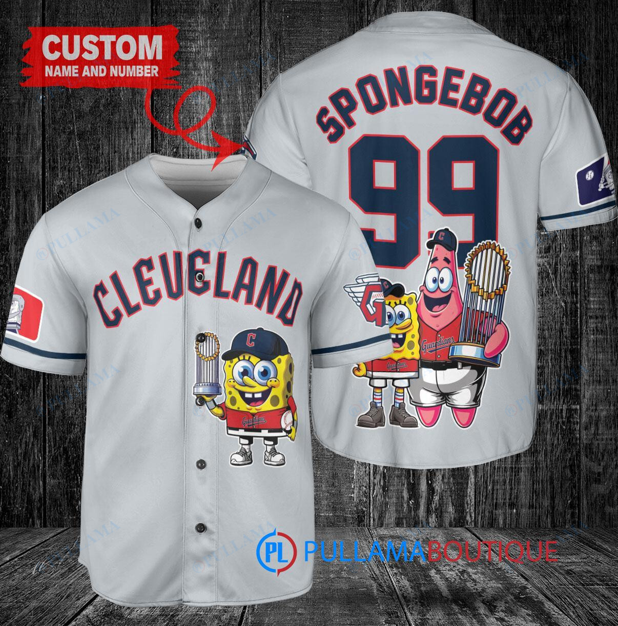 Cleveland Guardians x SpongeBob SquarePants with Trophy Custom Baseball Jersey Gray