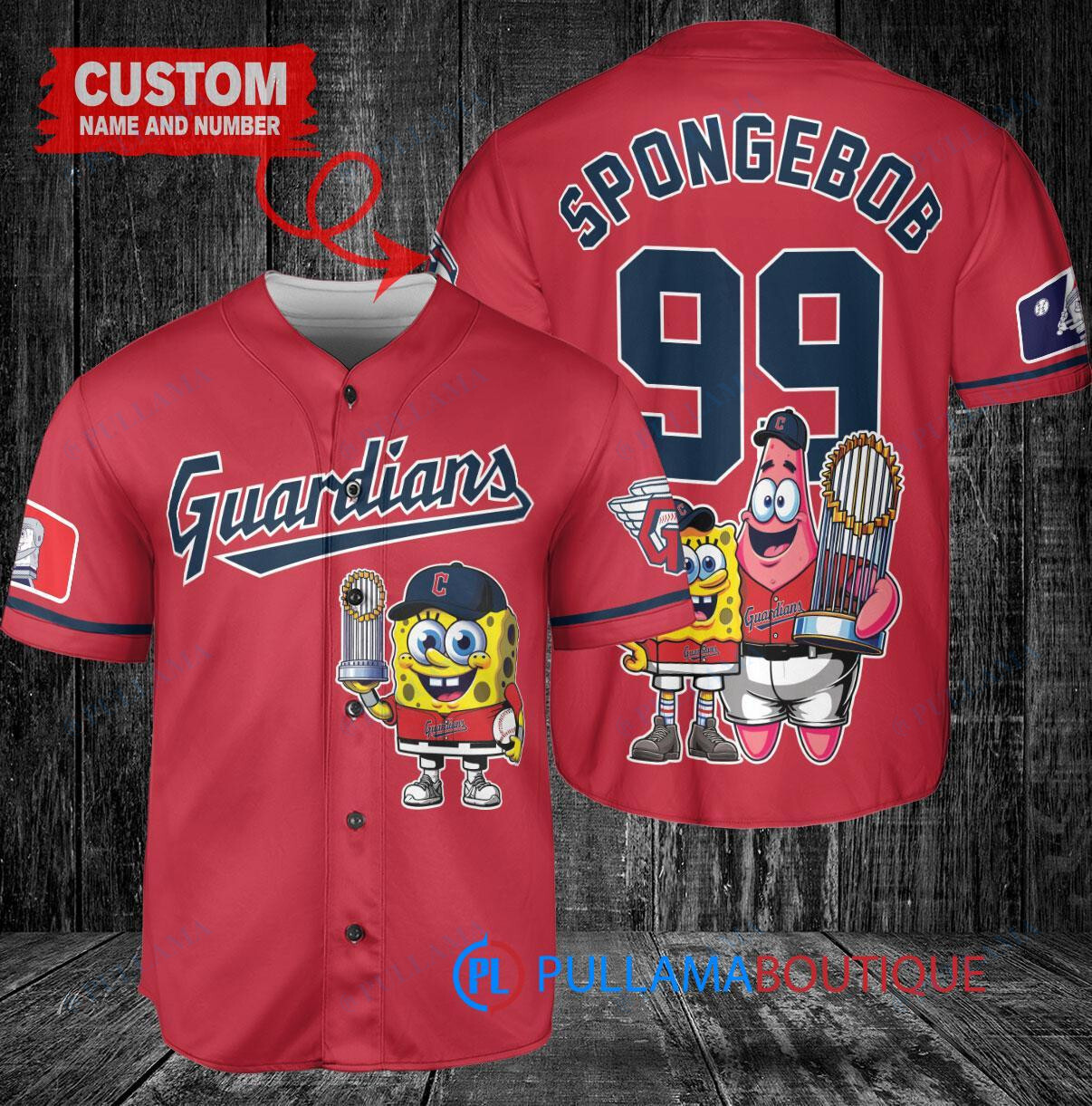 Cleveland Guardians x SpongeBob SquarePants with Trophy Custom Baseball Jersey Red