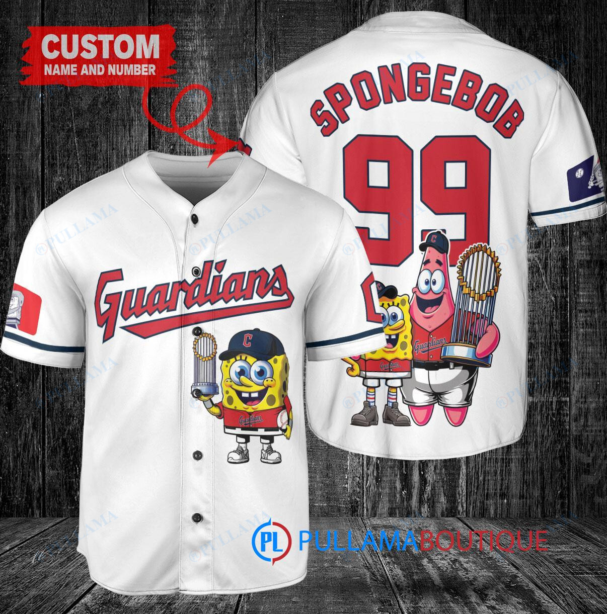 Cleveland Guardians x SpongeBob SquarePants with Trophy Custom Baseball Jersey White