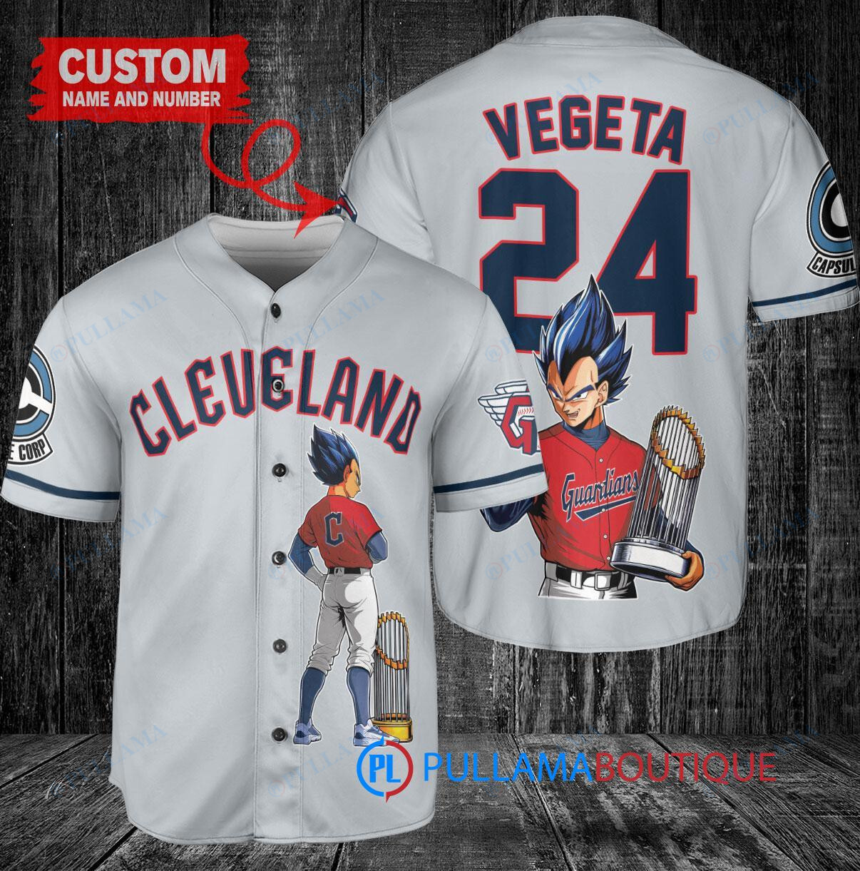 Cleveland Guardians x Vegeta Super Saiyan Dragon Ball Z with Trophy Custom Baseball Jersey Gray
