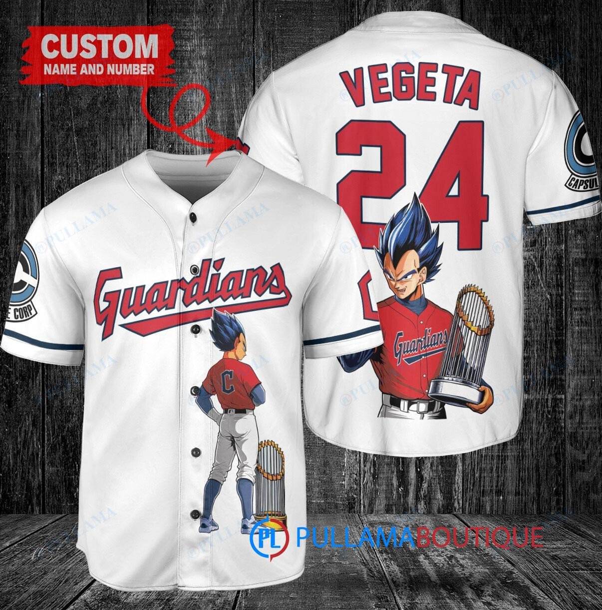 Cleveland Guardians x Vegeta Super Saiyan Dragon Ball Z with Trophy Custom Baseball Jersey White