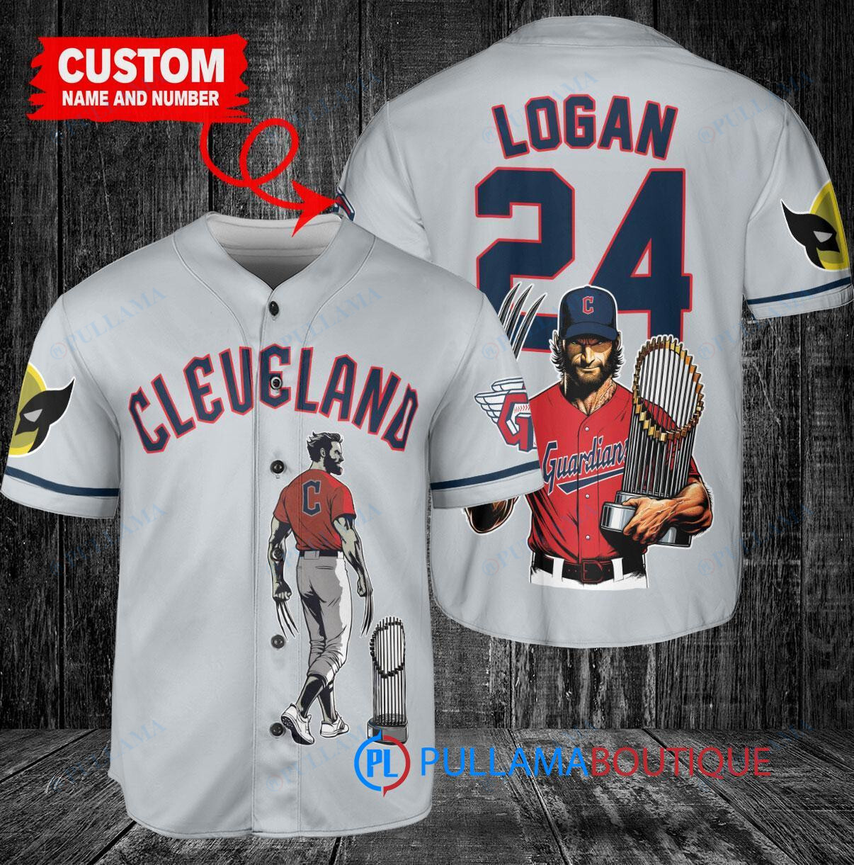 Cleveland Guardians x Wolverine Logan with Trophy Custom Baseball Jersey Gray