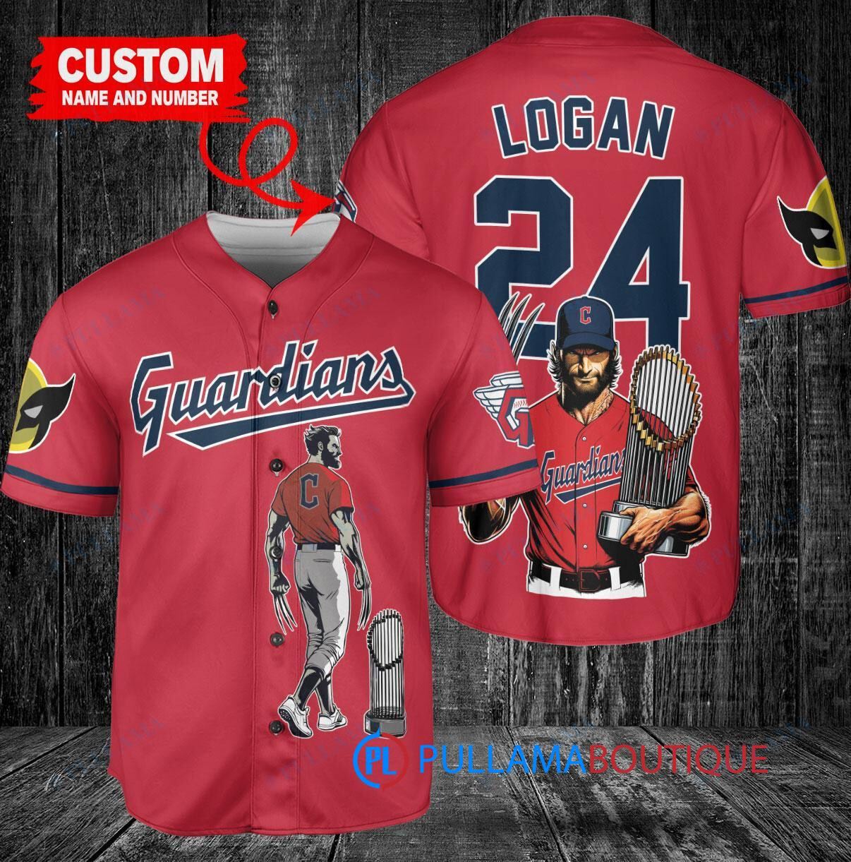 Cleveland Guardians x Wolverine Logan with Trophy Custom Baseball Jersey Red