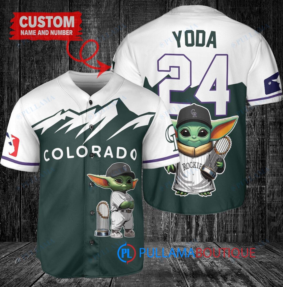 CO Rockies Baby Yoda Star Wars Mandalorian Trophy Baseball Jersey Green