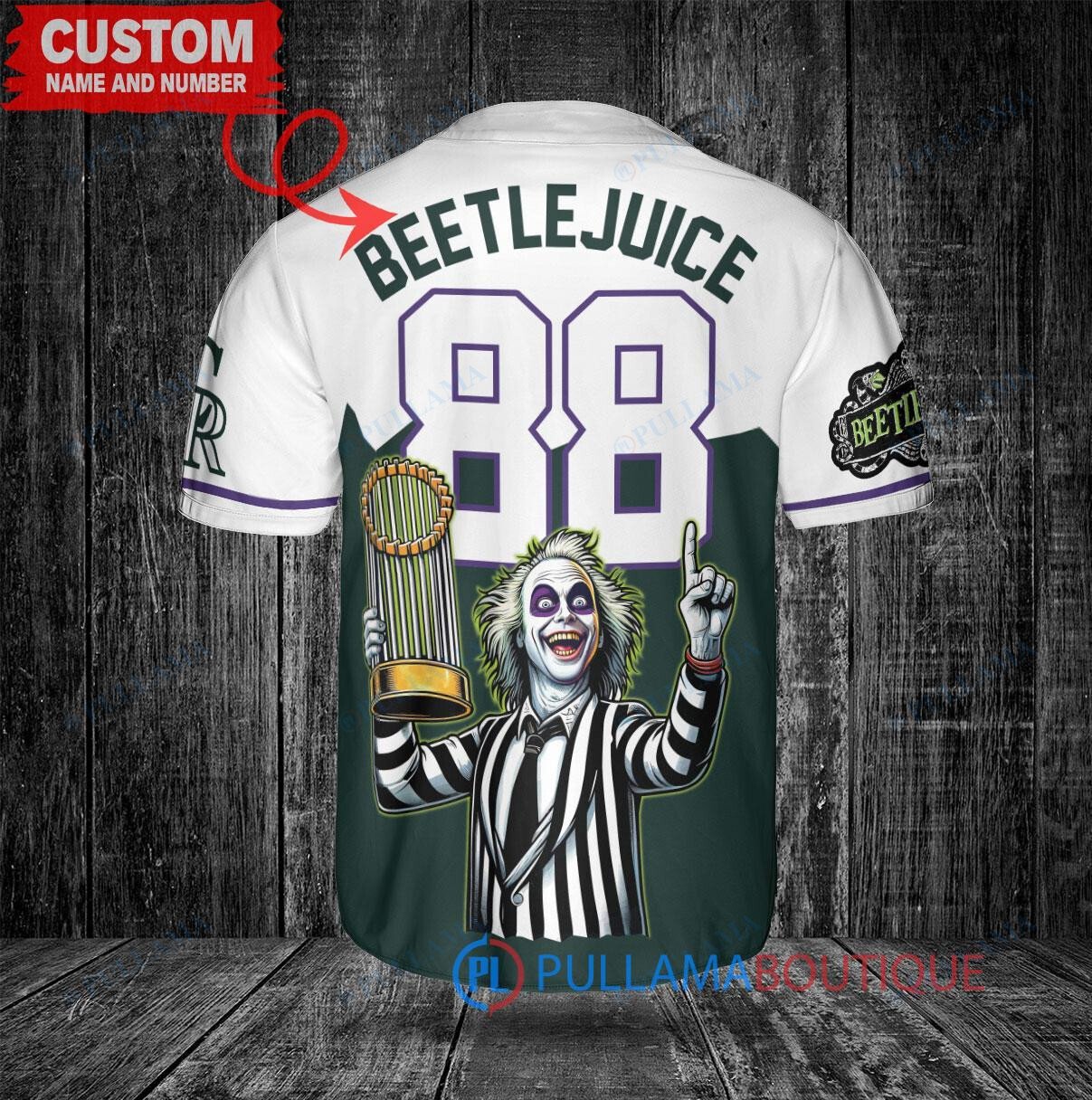 Colorado Rockies Beetlejuice Halloween World Series Trophy Baseball Jersey Green
