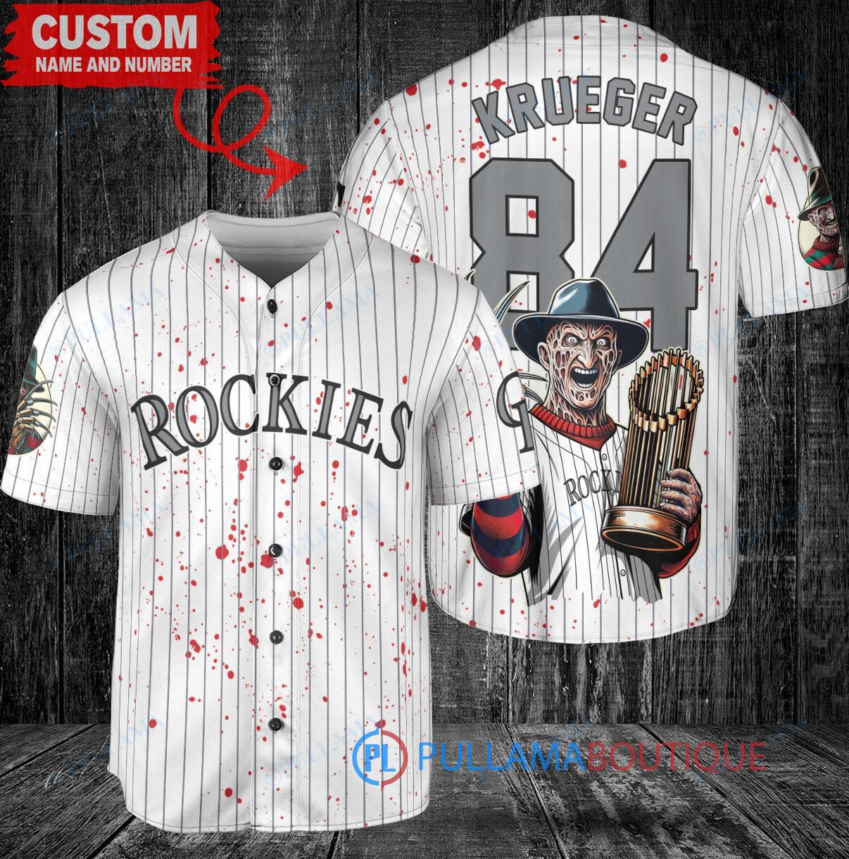 Colorado Rockies Freddy Krueger Halloween World Series Trophy Baseball Jersey White