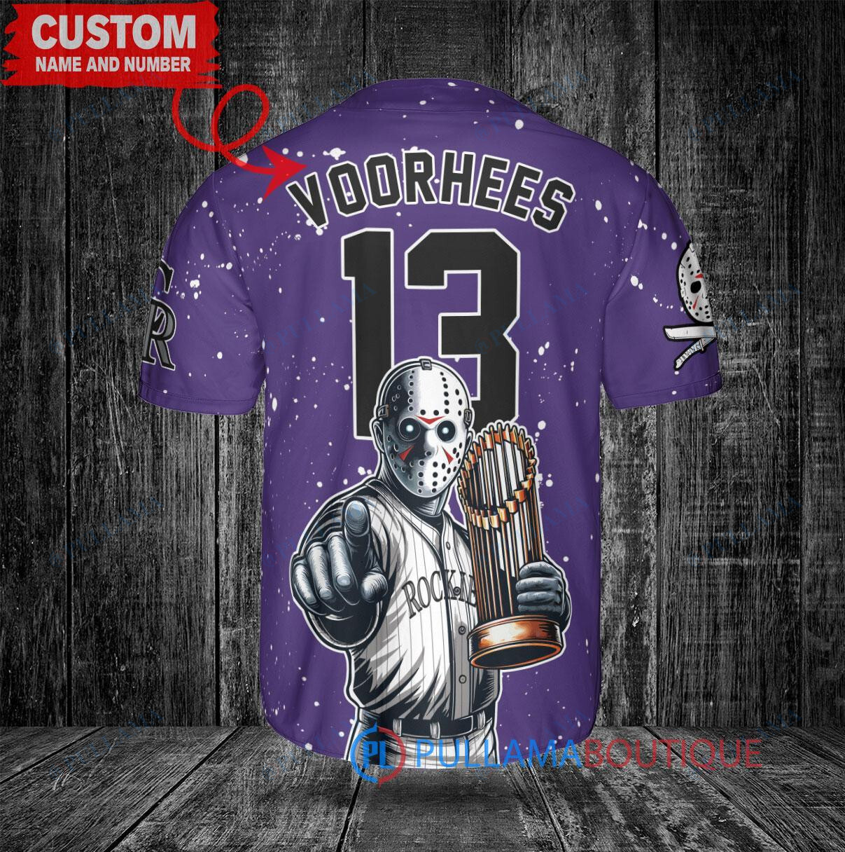 Colorado Rockies Jason Voorhees Halloween World Series Trophy Baseball Jersey Purple