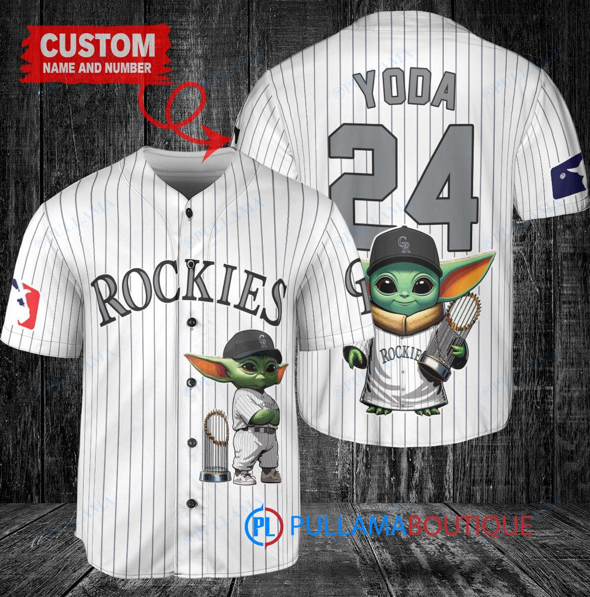 Colorado Rockies x Baby Yoda Star Wars The Mandalorian with Trophy Custom Baseball Jersey White