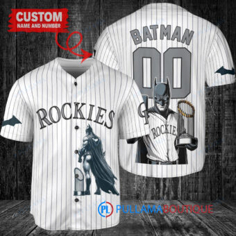 Colorado Rockies x DC Comics Batman The Dark Knight with Trophy Custom Baseball Jersey White