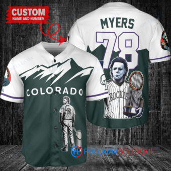 Colorado Rockies x Halloween Michael Myers with Trophy Custom Baseball Jersey Green