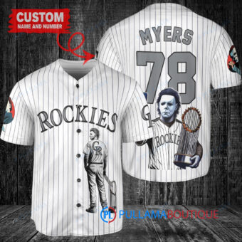 Colorado Rockies x Halloween Michael Myers with Trophy Custom Baseball Jersey White