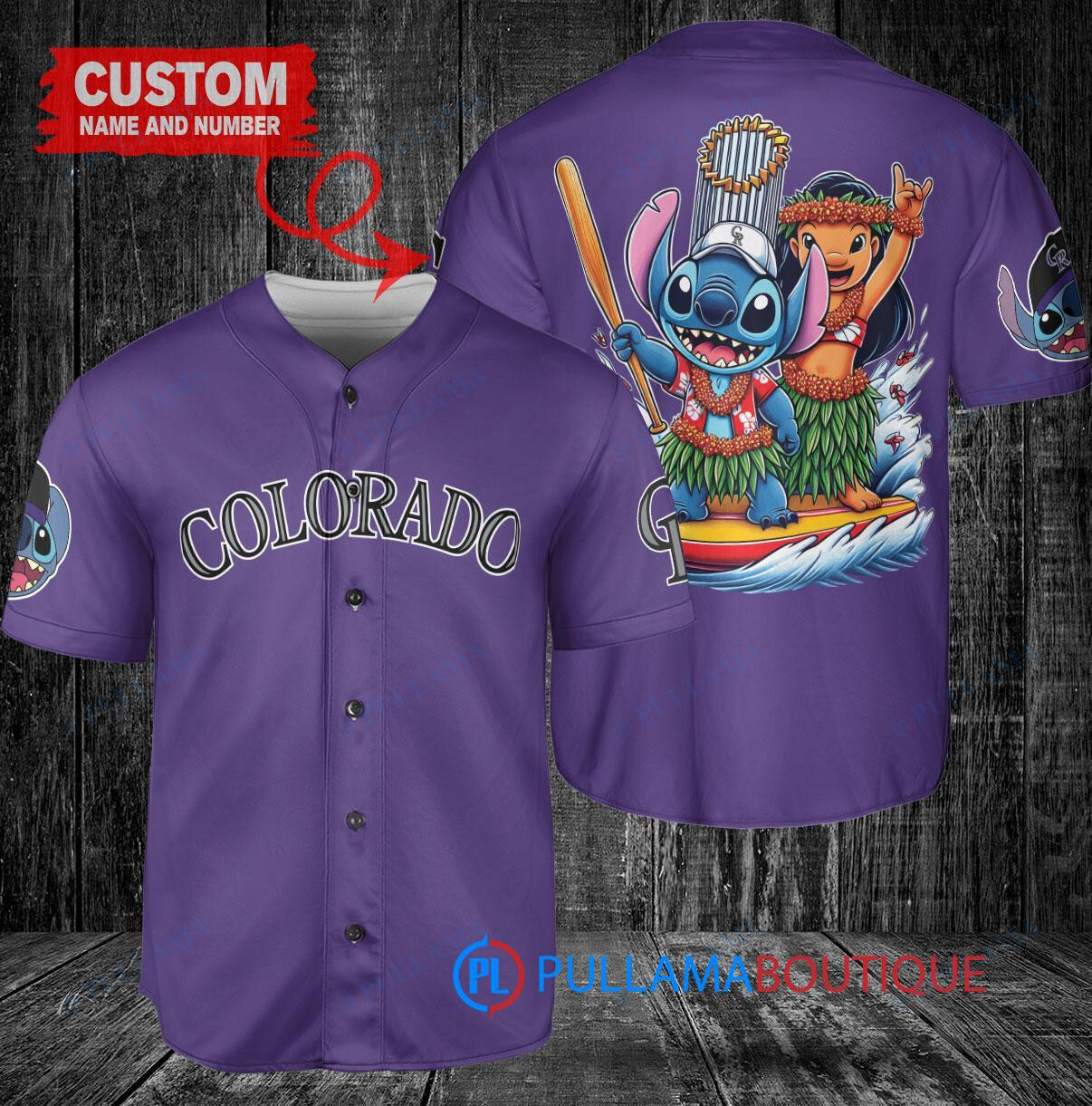 Colorado Rockies x Lilo & Stitch with Trophy Baseball Jersey Purple