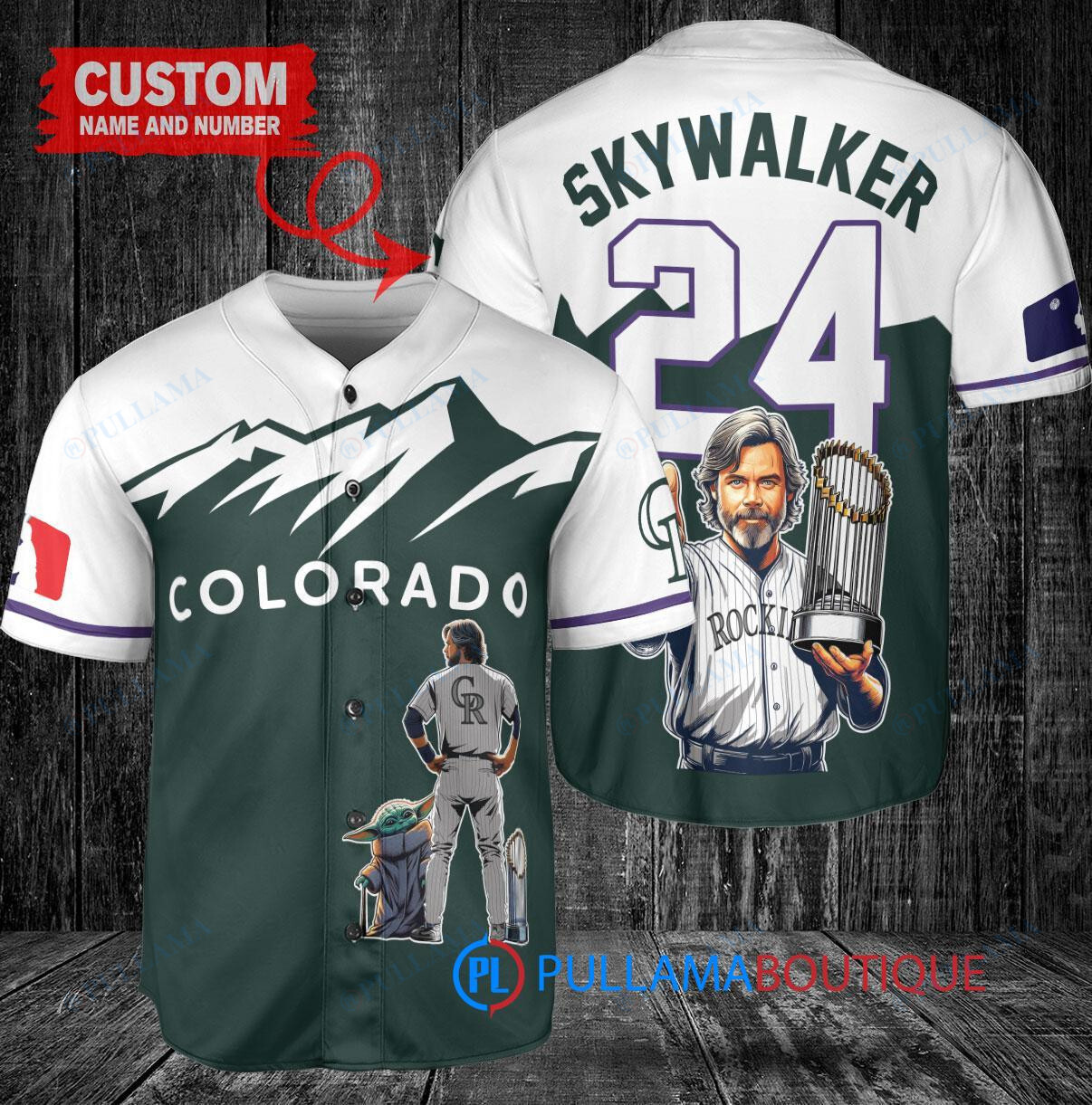 Colorado Rockies x Luke Skywalker Star Wars with Trophy Custom Baseball Jersey Green