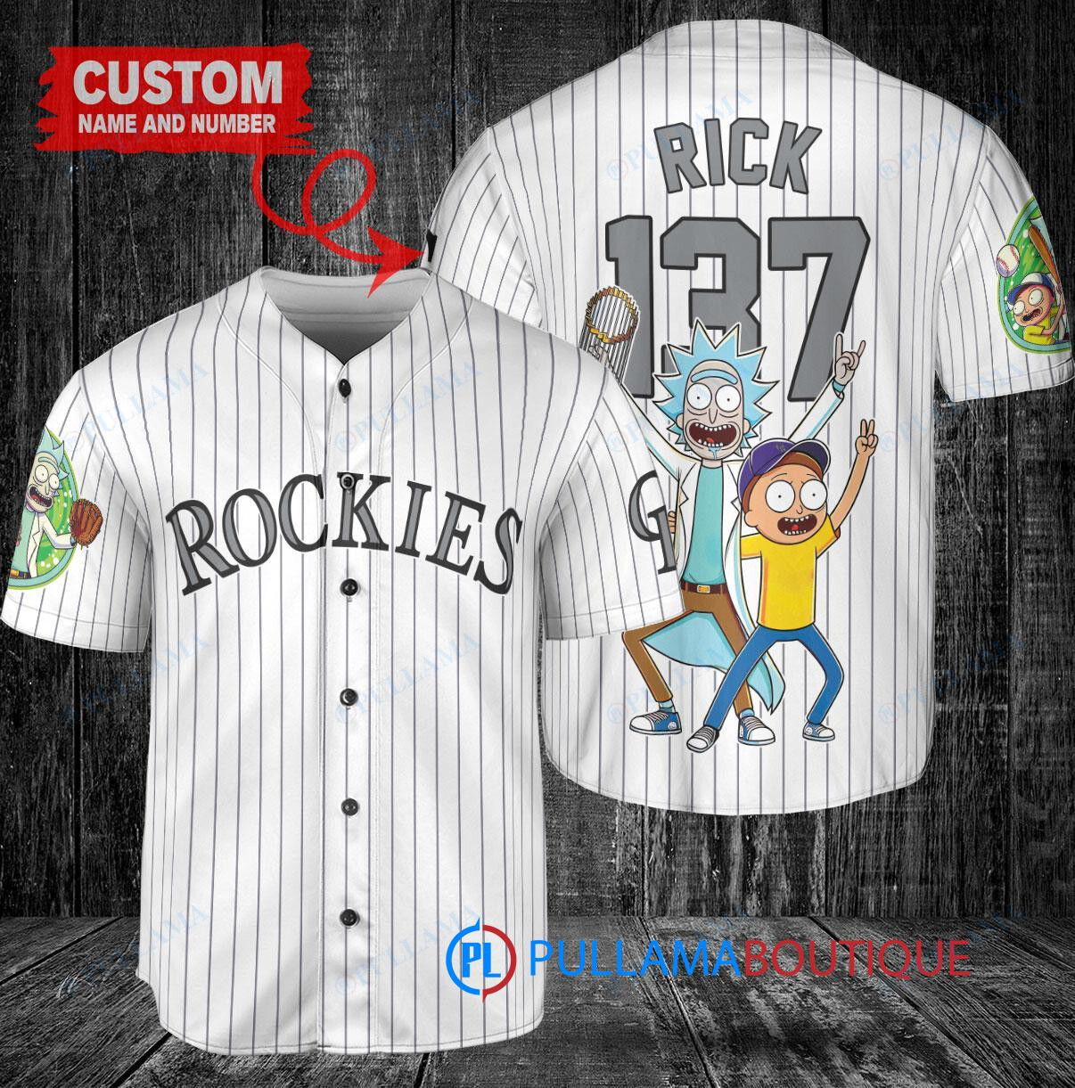 Colorado Rockies x Rick and Morty with Trophy Custom Baseball Jersey White