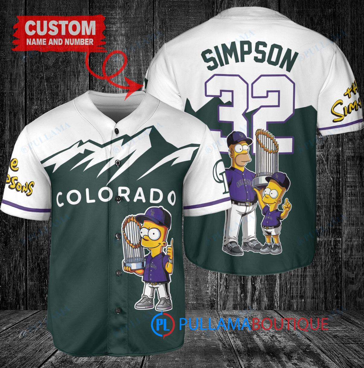 Colorado Rockies x The Simpsons Bart Simpson, Homer Simpson, Lisa Simpson with Trophy Custom Baseball Jersey Green