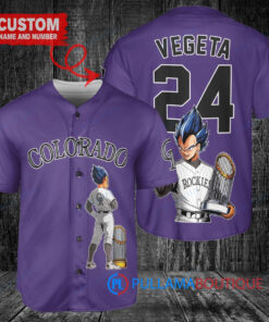 Colorado Rockies x Vegeta Super Saiyan Dragon Ball Z with Trophy Custom Baseball Jersey Purple
