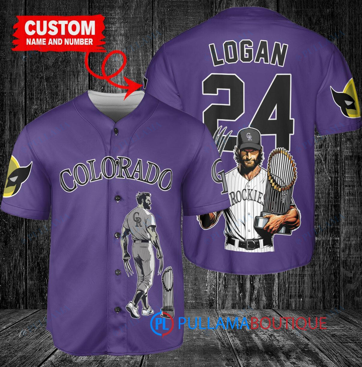 Colorado Rockies x Wolverine Logan with Trophy Custom Baseball Jersey Purple