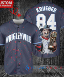 Cubs x Freddy Krueger Halloween World Series Trophy Custom Jersey - Navy
