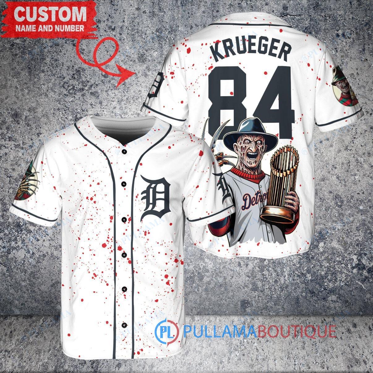 Detroit Tigers Freddy Krueger Halloween World Series Trophy Baseball Jersey White
