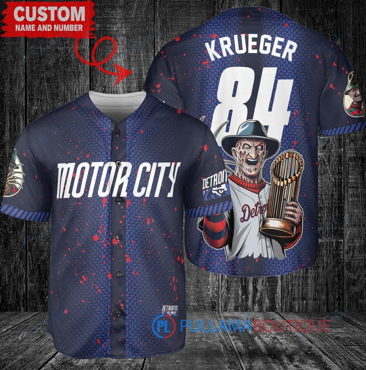 Detroit Tigers Freddy Krueger Halloween World Series Trophy Baseball Jersey