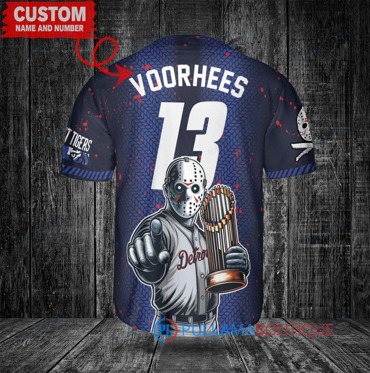 Detroit Tigers Jason Voorhees Halloween World Series Trophy Baseball Jersey - Navy