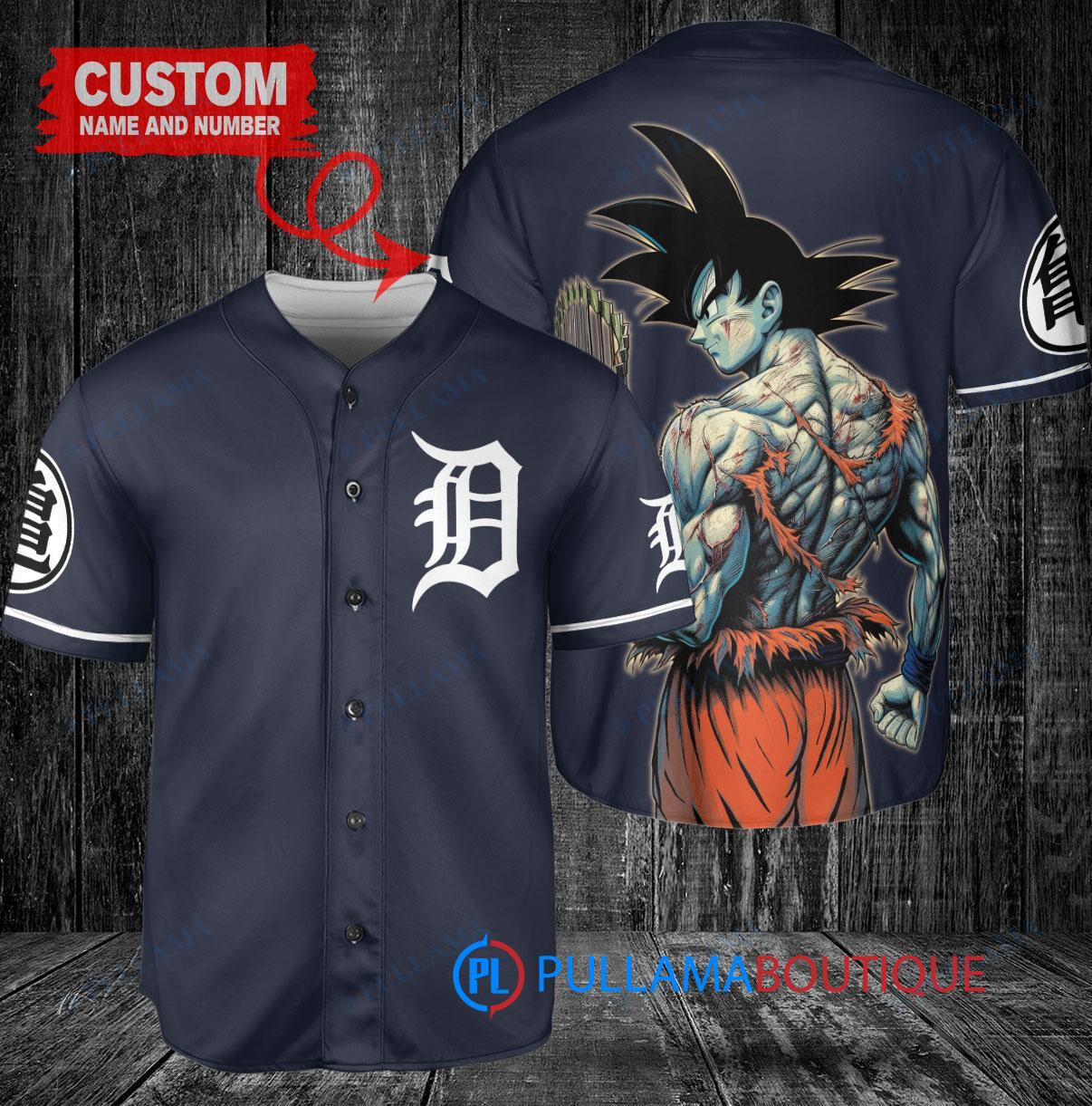 Detroit Tigers Son Goku Super Saiyan Dragon Ball Z Baseball Jersey Navy