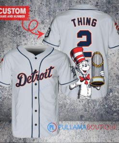 Detroit Tigers x Dr Seuss with World Series Trophy Custom Baseball Jersey Gray