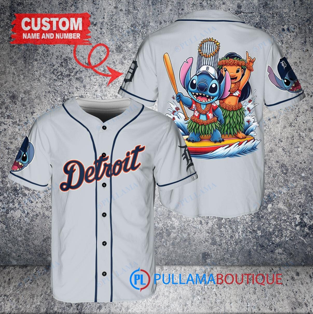 Detroit Tigers x Lilo & Stitch with Trophy Baseball Jersey Gray