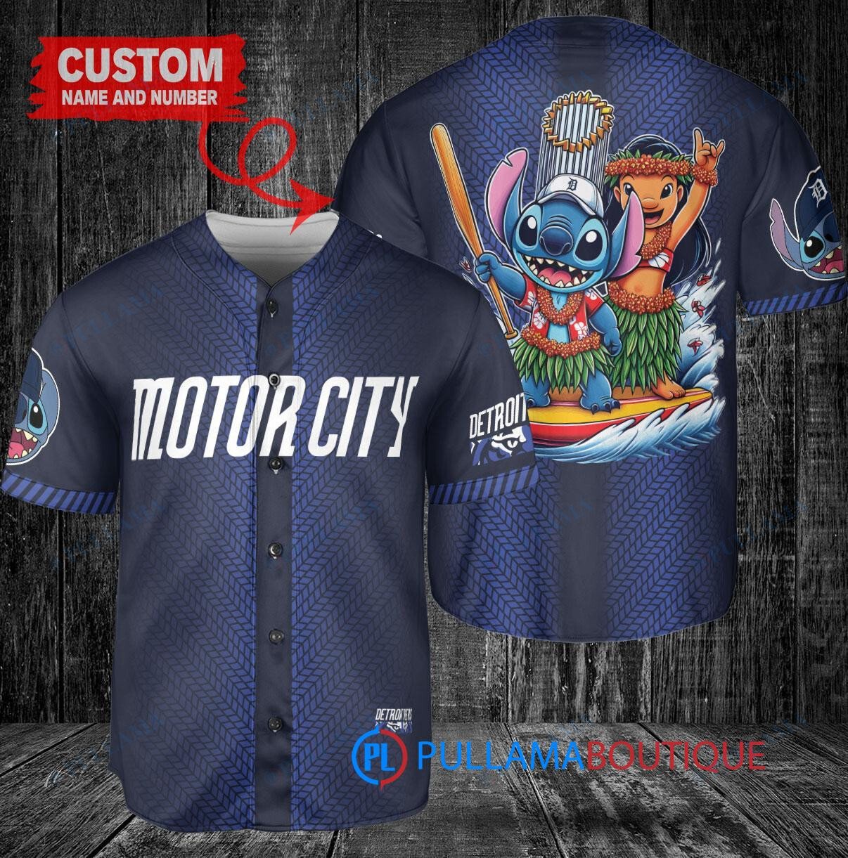 Detroit Tigers x Lilo & Stitch with Trophy Baseball Jersey Navy City Connect