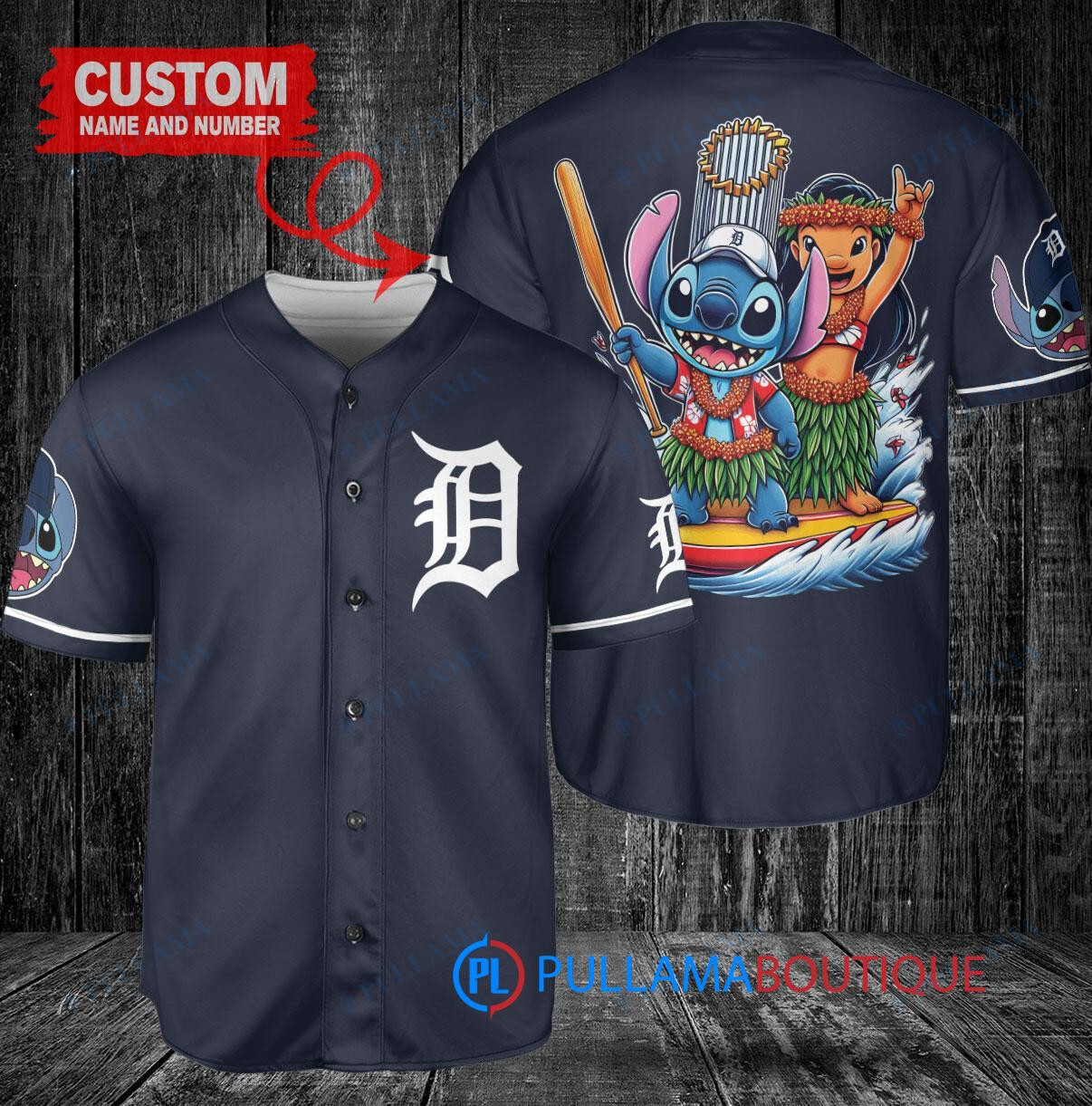 Detroit Tigers x Lilo & Stitch with Trophy Baseball Jersey Navy