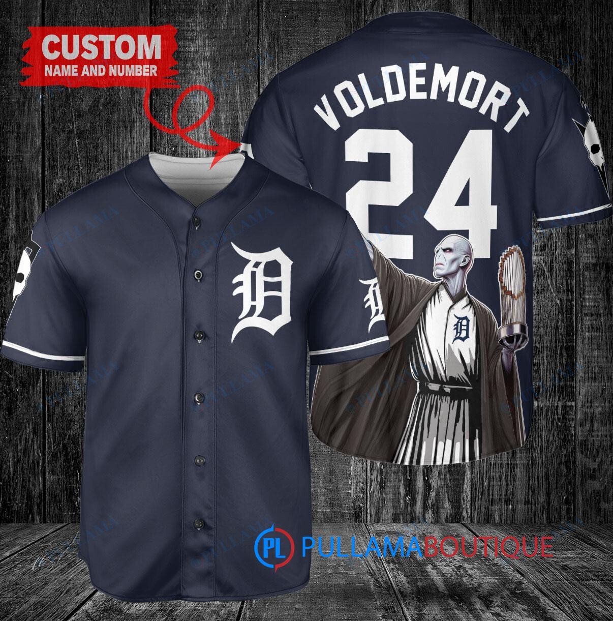 Detroit Tigers x Lord Voldemort Harry Potter with Trophy Custom Baseball Jersey Navy