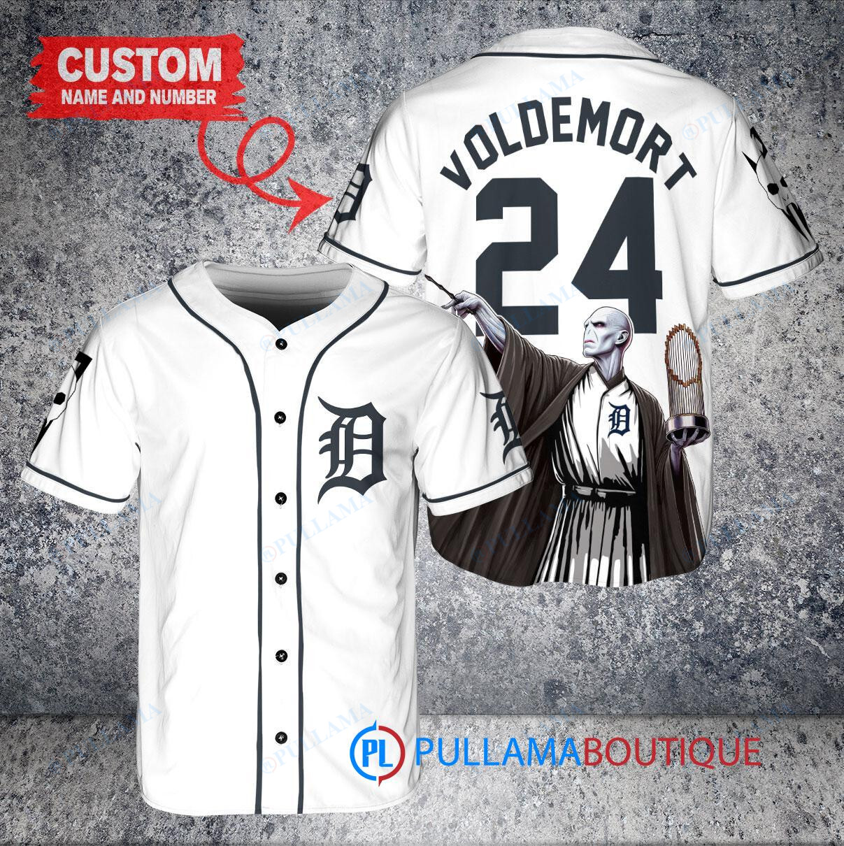 Detroit Tigers x Lord Voldemort Harry Potter with Trophy Custom Baseball Jersey White