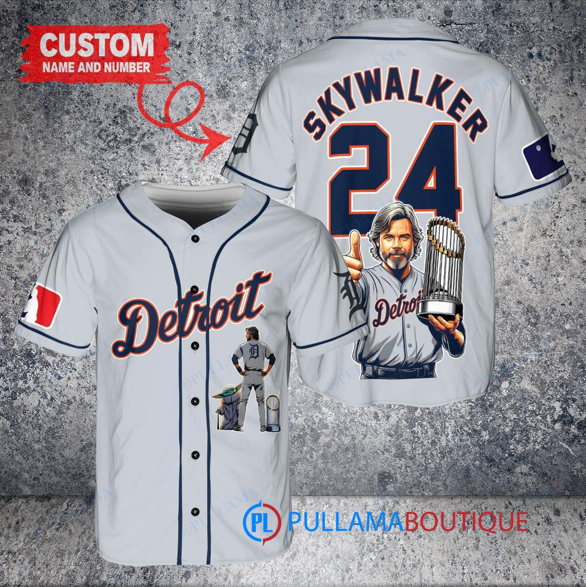 Detroit Tigers x Luke Skywalker Star Wars with Trophy Custom Baseball Jersey Gray