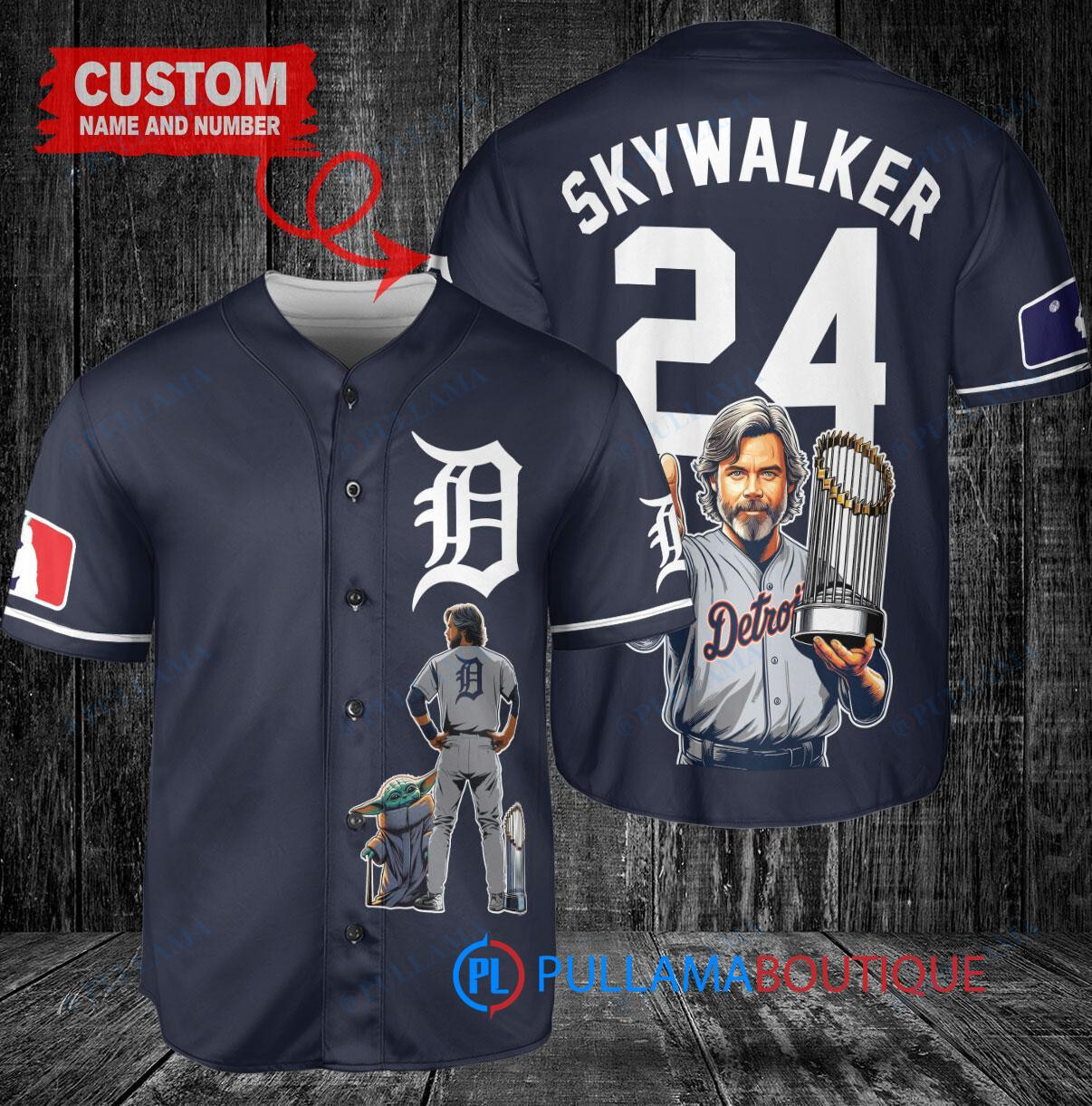 Detroit Tigers x Luke Skywalker Star Wars with Trophy Custom Baseball Jersey Navy