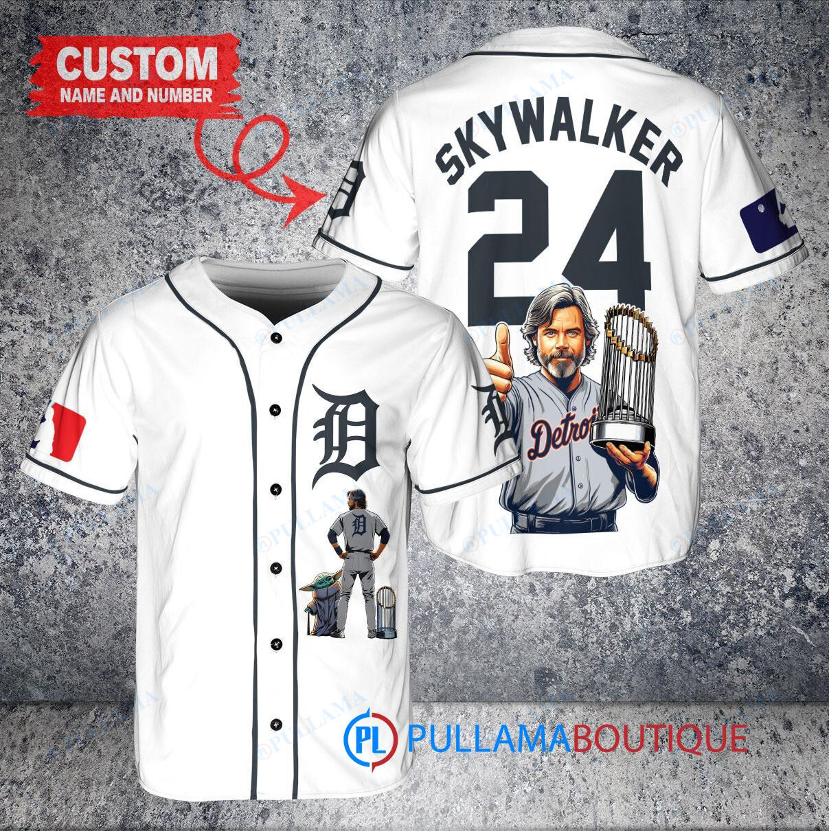 Detroit Tigers x Luke Skywalker Star Wars with Trophy Custom Baseball Jersey White
