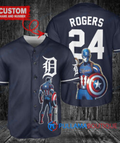Detroit Tigers x Marvel Captain America Steve Rogers Baseball Jersey - Navy
