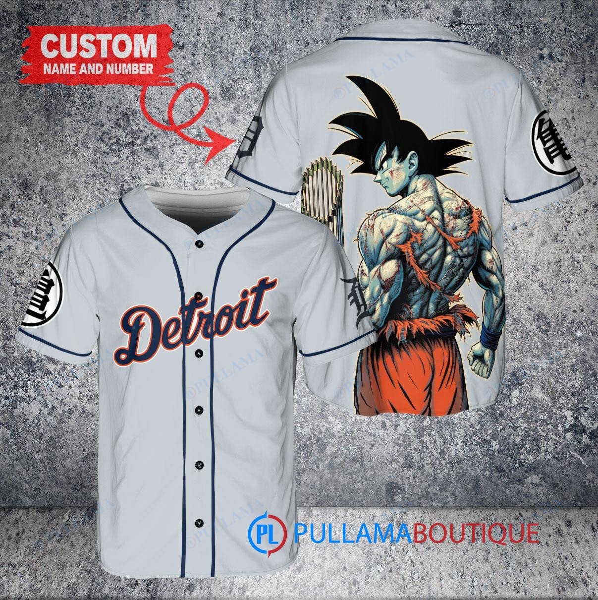 Detroit Tigers x Son Goku Kakarot Super Saiyan Dragon Ball Z with Trophy Baseball Jersey Gray