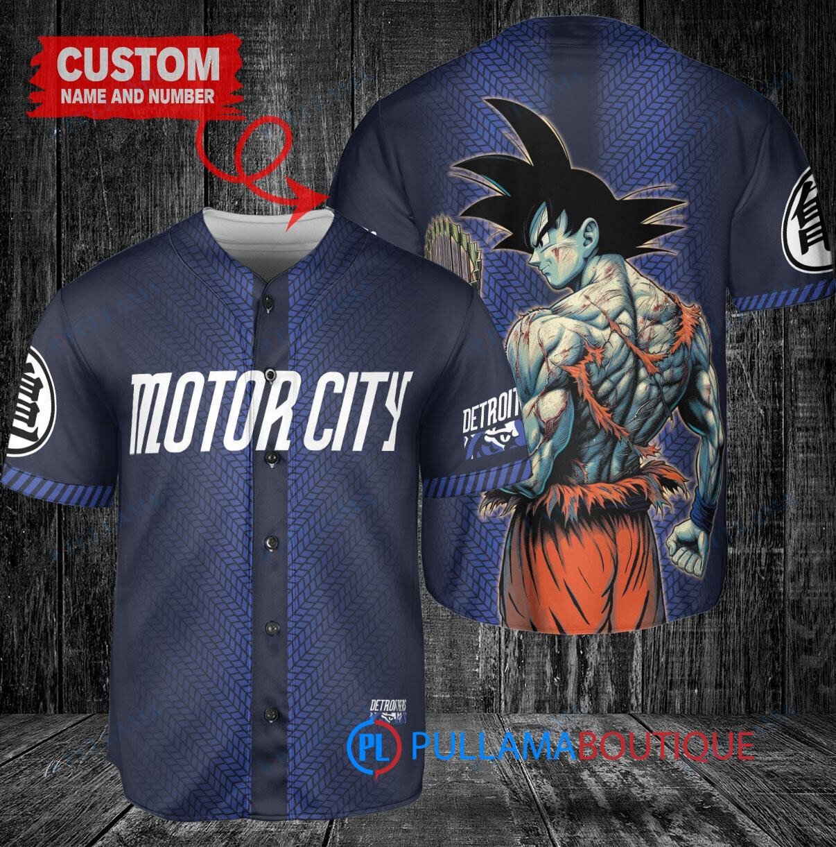 Detroit Tigers x Son Goku Kakarot Super Saiyan Dragon Ball Z with Trophy Baseball Jersey Navy City Connect