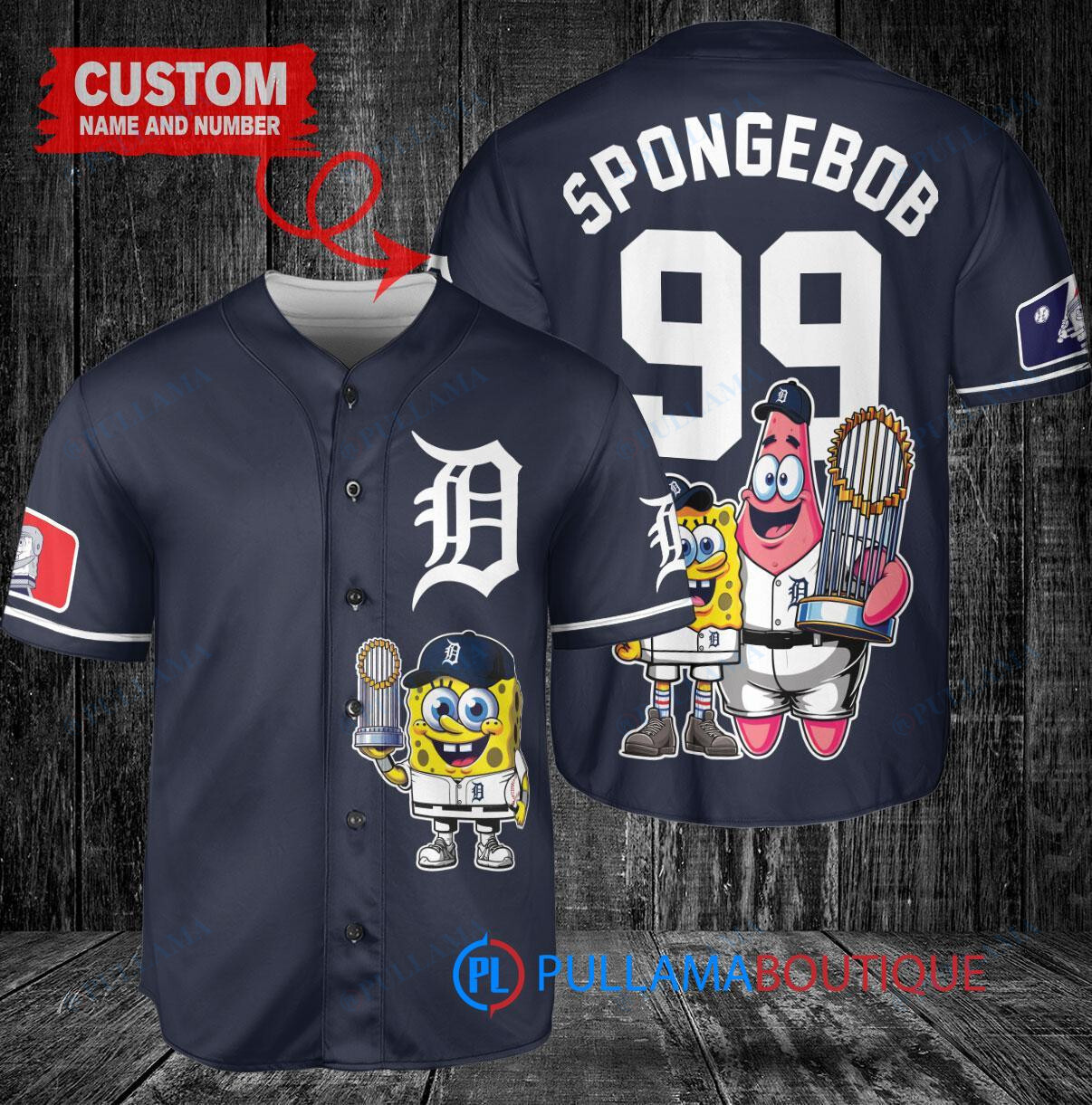 Detroit Tigers x SpongeBob SquarePants with Trophy Custom Baseball Jersey Navy