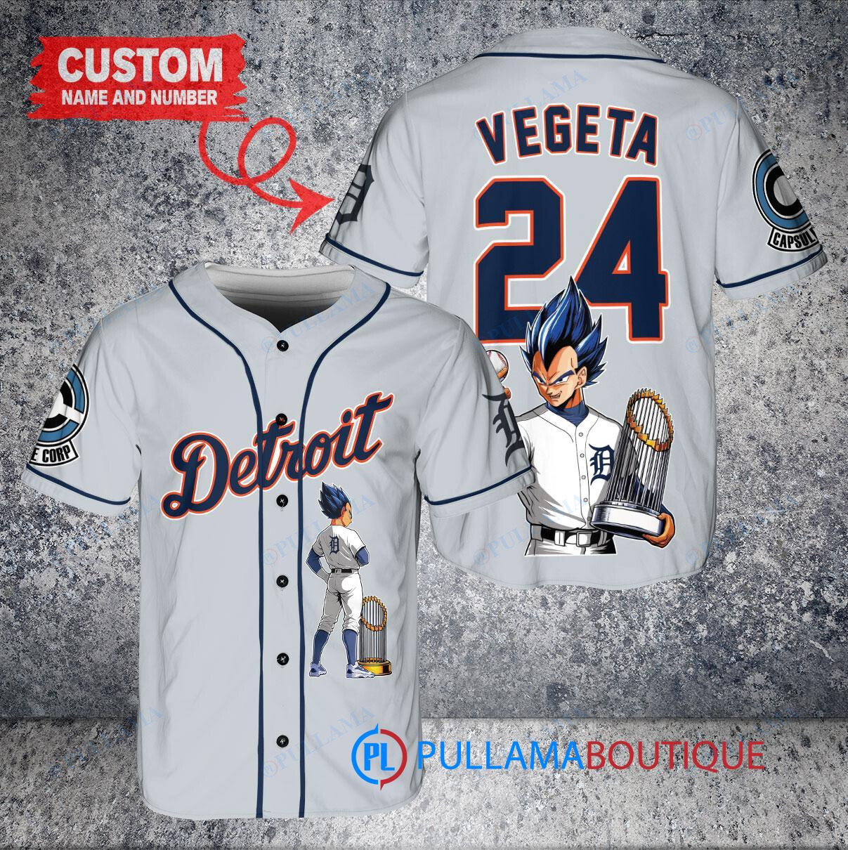 Detroit Tigers x Vegeta Super Saiyan Dragon Ball Z with Trophy Custom Baseball Jersey Gray
