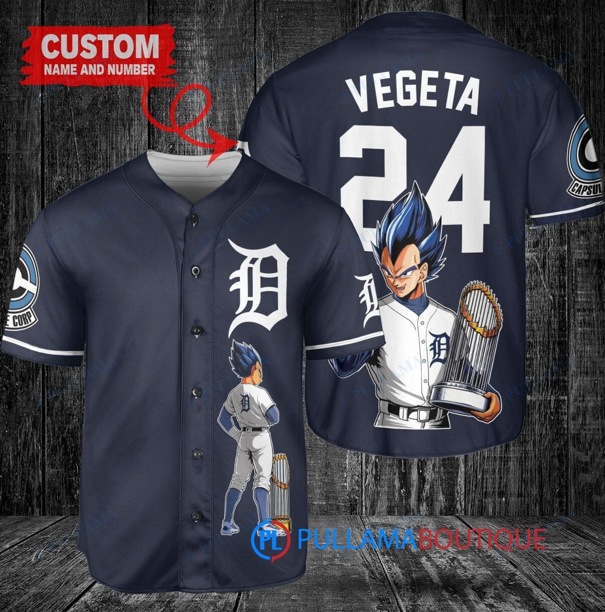Detroit Tigers x Vegeta Super Saiyan Dragon Ball Z with Trophy Custom Baseball Jersey Navy