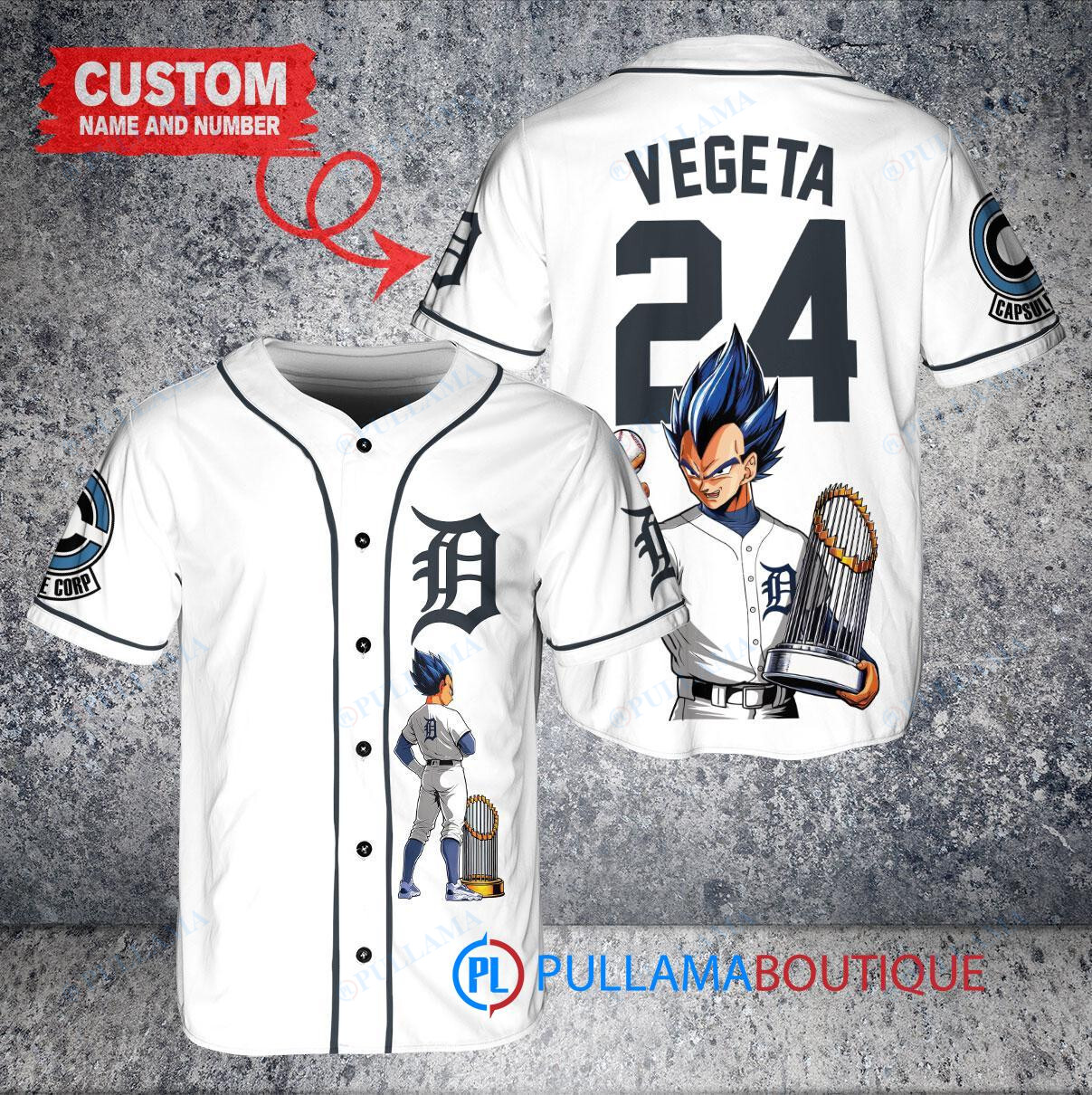 Detroit Tigers x Vegeta Super Saiyan Dragon Ball Z with Trophy Custom Baseball Jersey White