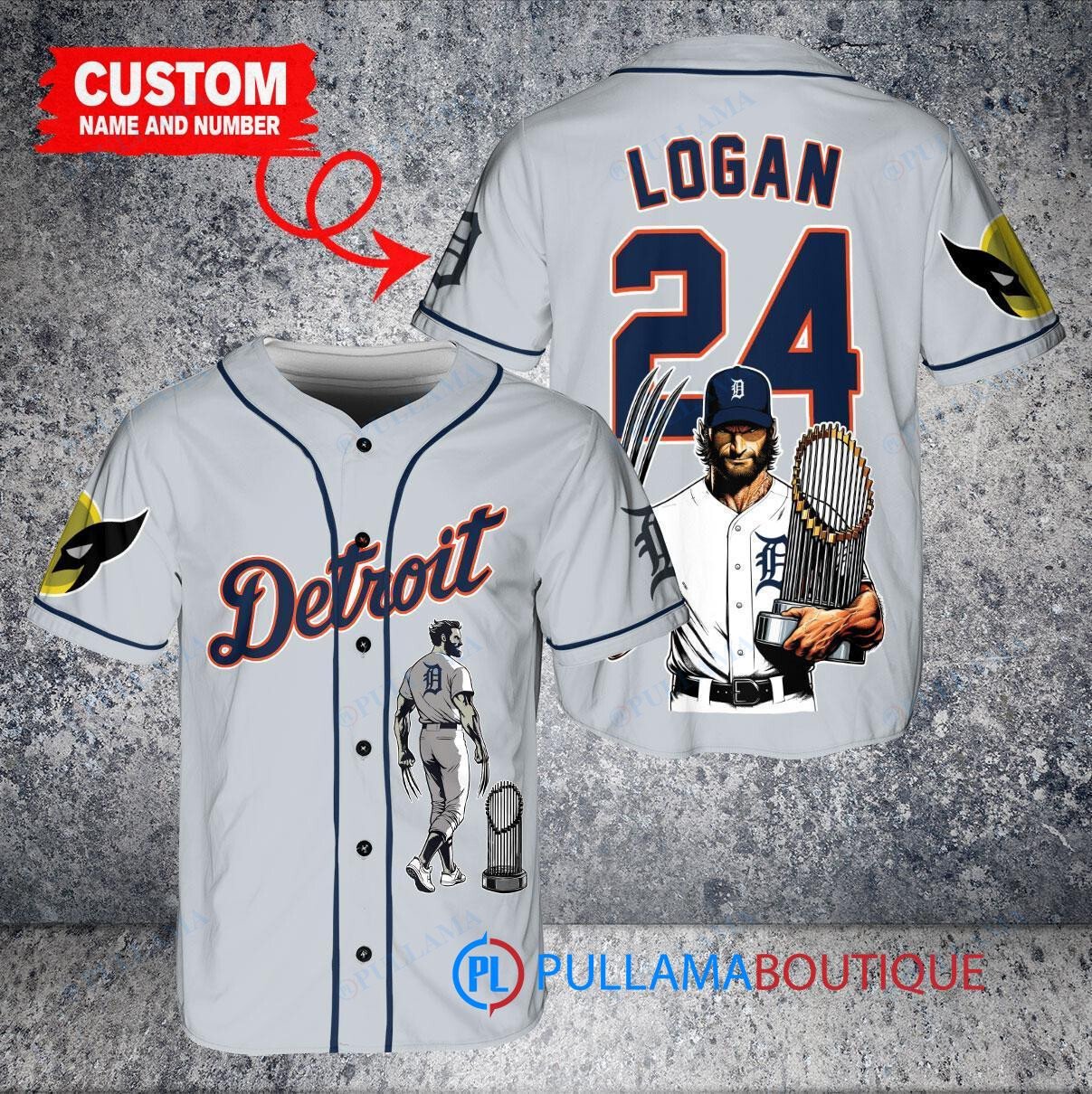 Detroit Tigers x Wolverine Logan with Trophy Custom Baseball Jersey Gray
